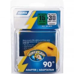 Camco Power Grip 15A Male To 30A Female 90 Deg RV Plug Adapter