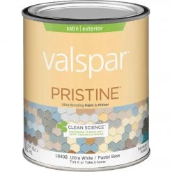 Valspar Pristine 100% Acrylic Paint & Primer Satin Exterior House Paint, Ultra White/Pastel Base, 1 Qt.