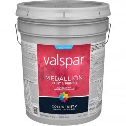 Valspar Medallion 100% Acrylic Paint & Primer Flat Exterior House Paint, White, 5 Gal.