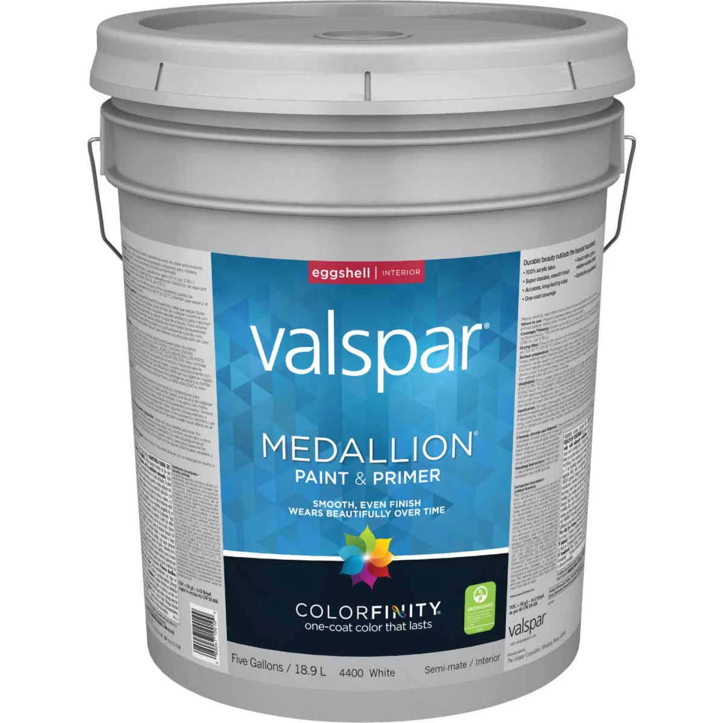 Valspar Medallion 100% Acrylic Paint & Primer Eggshell Interior Wall Paint, White, 5 Gal. 3 Valspar Medallion 100% Acrylic Paint & Primer Eggshell Interior Wall Paint, White, 5 Gal.