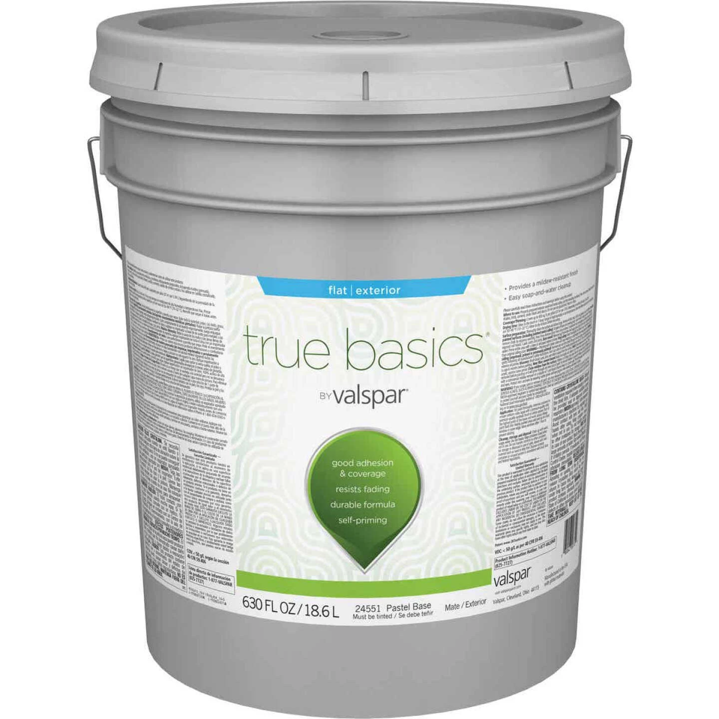 True Basics By Valspar Flat Exterior Paint, 5 Gal., Pastel Base 3 True Basics By Valspar Flat Exterior Paint, 5 Gal., Pastel Base