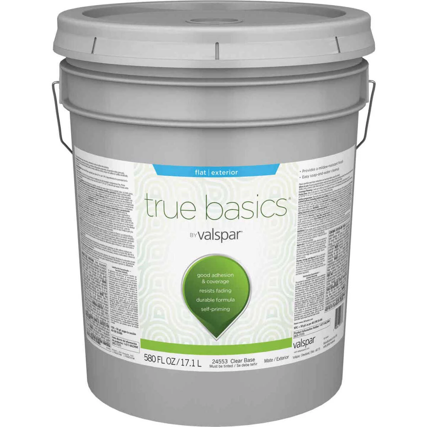 True Basics By Valspar Flat Exterior Paint, 5 Gal., Clear Base 3 True Basics By Valspar Flat Exterior Paint, 5 Gal., Clear Base