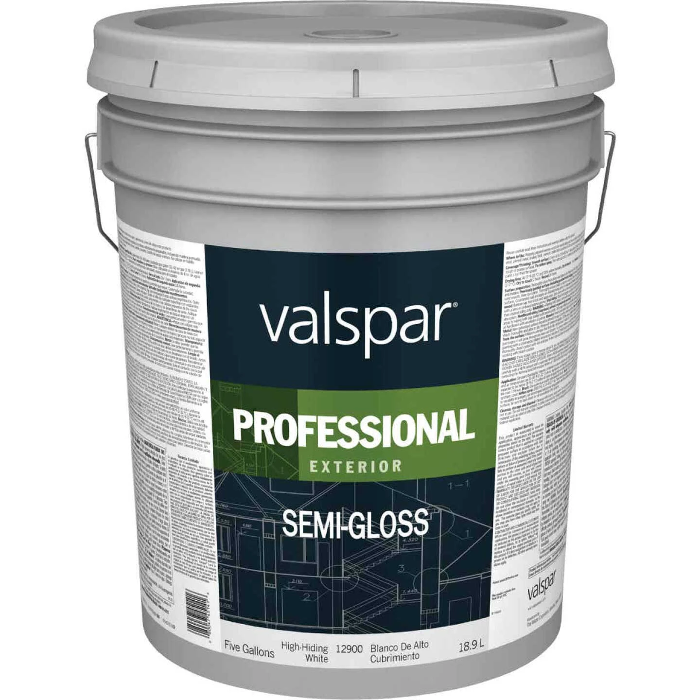 Valspar Professional 100% Acrylic Semi-Gloss Exterior House Paint, White, 5 Gal. 3 Valspar Professional 100% Acrylic Semi-Gloss Exterior House Paint, White, 5 Gal.